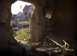 The Damaged Church with a Hole Through Which Houses Can Be Seen, Thiescourt, Oise, France, 1917 by Fernand Cuville